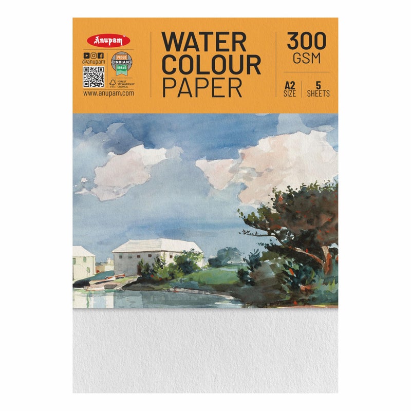 Anupam Professional Watercolour Paper | A2 (60X42CM) 300 GSM Cold Pressed Paper | 5 Sheets | Ideal for Artist, Professional Drawing, Painting Dry & Wet, Fine Art, School, Students, Watercolor - Image 5