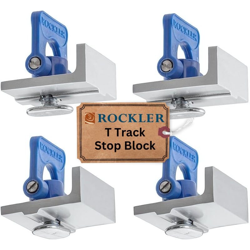 ROCKLER طقم توقف مسار روكلر (4 قطع) - ملحقات نظام المسار T مع 2 توقفات متوازية، 2 توقفات قصيرة - طقم توقفات النجارة لمسار T - مشابك تثبيت مسار T من الألمنيوم للمتانة - توقفات بارتفاع 5/8 بوصة - Image 1