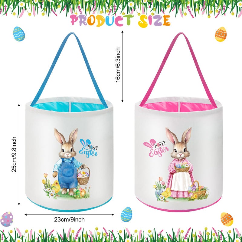 Capoda 2 Pcs Easter Bunny Basket Bags Canvas Easter Eggs Hunt Basket Rabbit Bucket Tote Gift Bags for Party Decor Supplies(Cute) - Image 2