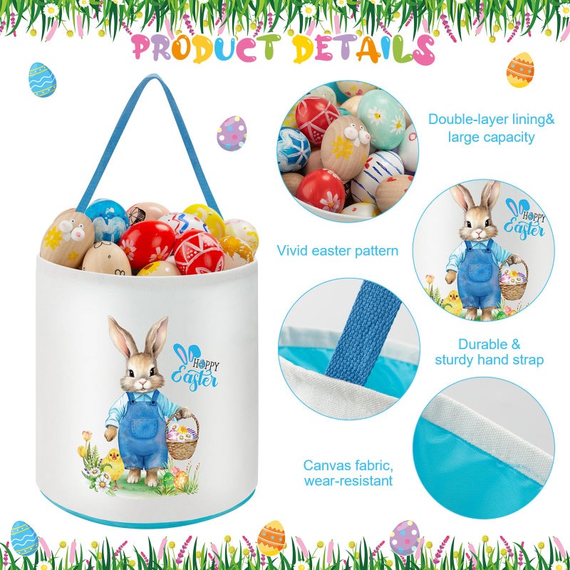 Capoda 2 Pcs Easter Bunny Basket Bags Canvas Easter Eggs Hunt Basket Rabbit Bucket Tote Gift Bags for Party Decor Supplies(Cute) - Image 3