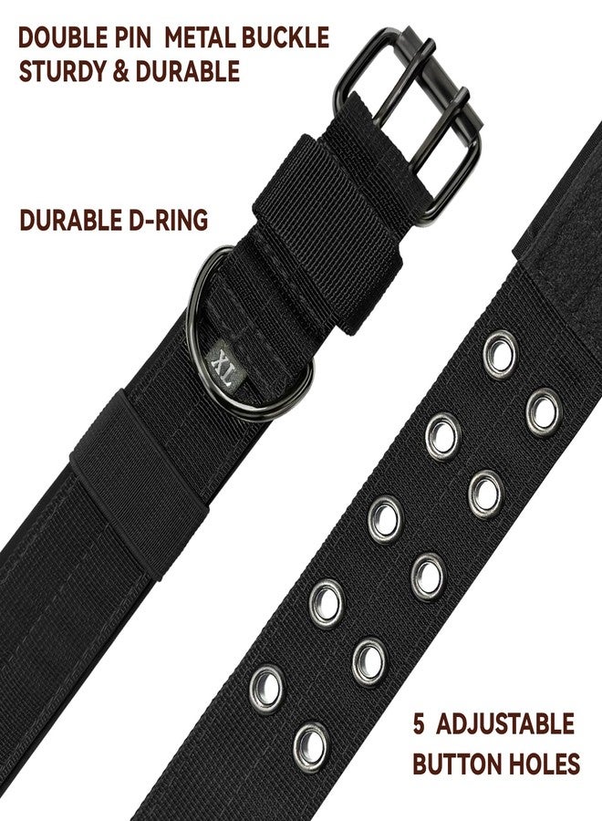 Bozenu Heavy Duty Dog Collar for Large Dogs, Tactical Dog Collars with Metal Buckle & D Ring, 1.5" Width Thick Adjustable Nylon Collar for Medium Dogs, Black/XL - Image 3