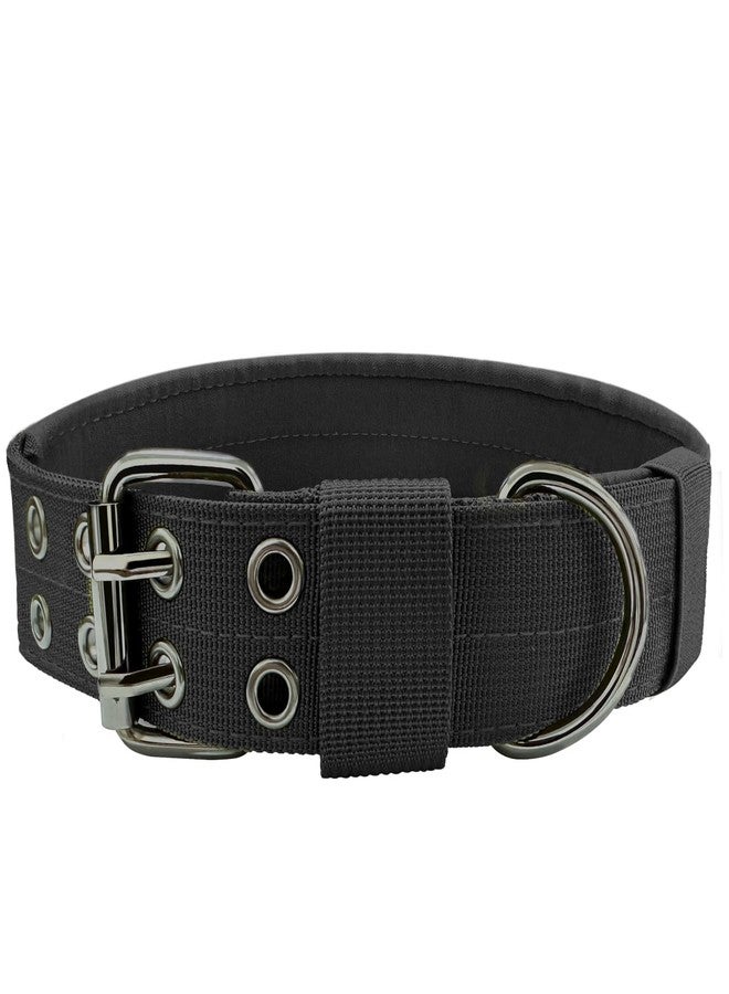 Bozenu Heavy Duty Dog Collar for Large Dogs, Tactical Dog Collars with Metal Buckle & D Ring, 1.5" Width Thick Adjustable Nylon Collar for Medium Dogs, Black/XL - Image 1