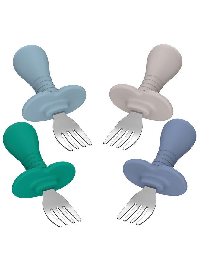 SFCCMM 4 Pcs Toddler Forks, Kids Utensils Set with Silicone Handle, 18/8 Stainless Steel Children Safe Forks, BPA Free, Anti-Choke Design, Forks Cutlery Set For Baby - Image 1