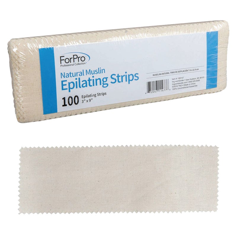 ForPro Professional Collection ForPro Natural Muslin Epilating Strips, Tear-Resistant, Pre-Cut Strips for Hair Removal, 3â€ W x 9â€ L, 100-Count - Image 1