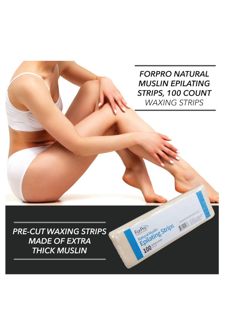 ForPro - ForPro Natural Muslin Epilating Strips, Tear-Resistant, Pre-Cut Strips for Hair Removal, 3” W x 9” L, 100-Count - Image 1