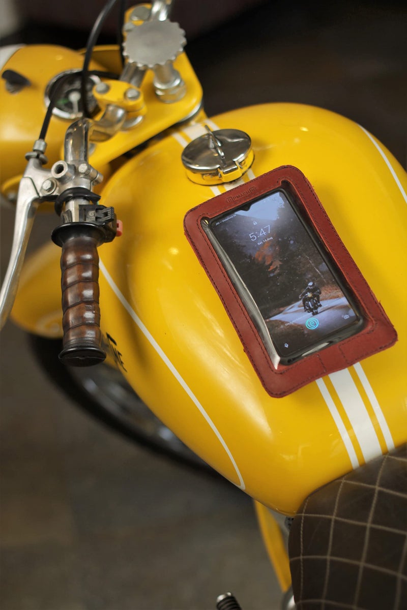 Trip Machine Company Genuine Leather Compact Magnetic Motorcycle Phone/Mobile Pouch & Tank Bag/Pouch for All Motorcycles with a Metal Tank Cherry Red - Image 2