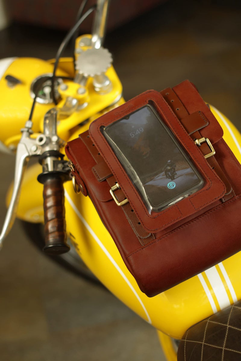 Trip Machine Company Genuine Leather Compact Magnetic Motorcycle Phone/Mobile Pouch & Tank Bag/Pouch for All Motorcycles with a Metal Tank Cherry Red - Image 3