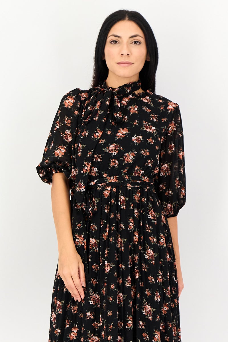 VERO MODA فستان ميدي مزخرف بالورود للنساء، متعدد الألوان - Image 2