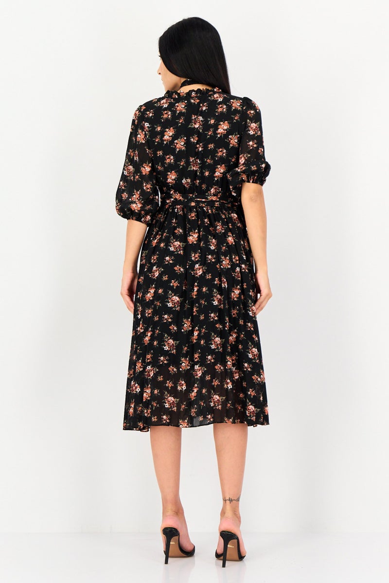 VERO MODA فستان ميدي مزخرف بالورود للنساء، متعدد الألوان - Image 4