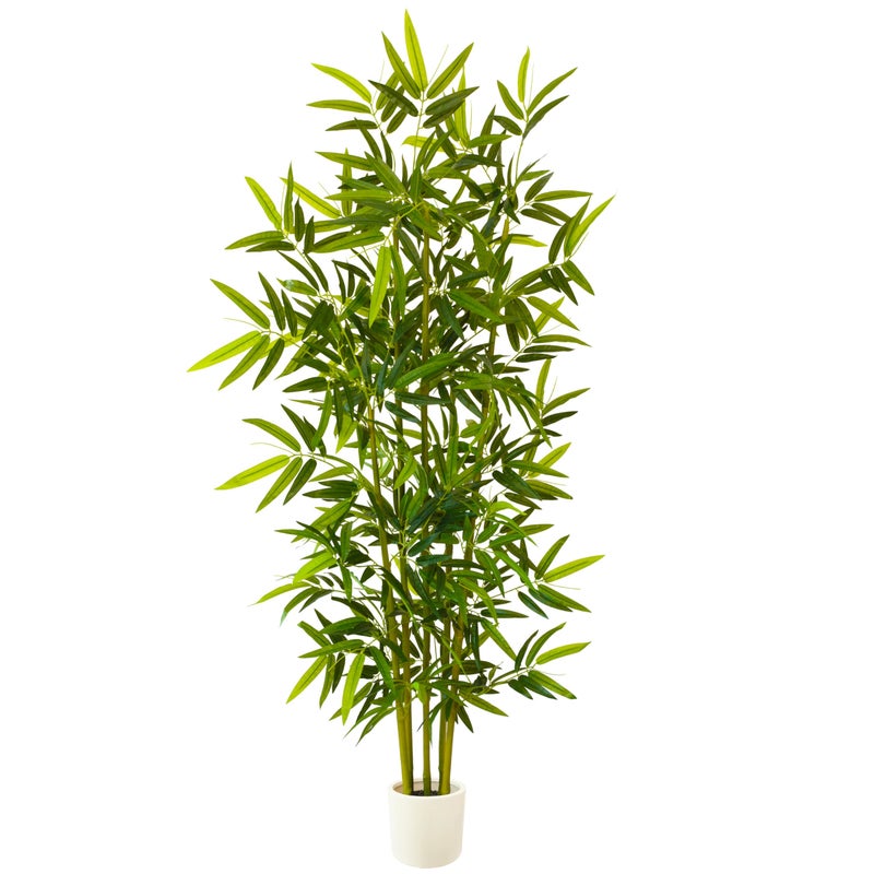 Warmplants Artificial Bamboo Tree, 6ft Tall Fake Bamboo Plant with White Planter, Faux Trees with 5 Trunks and Lifelike Leaves for Indoor Outdoor Home Office DÃ©cor - Image 1