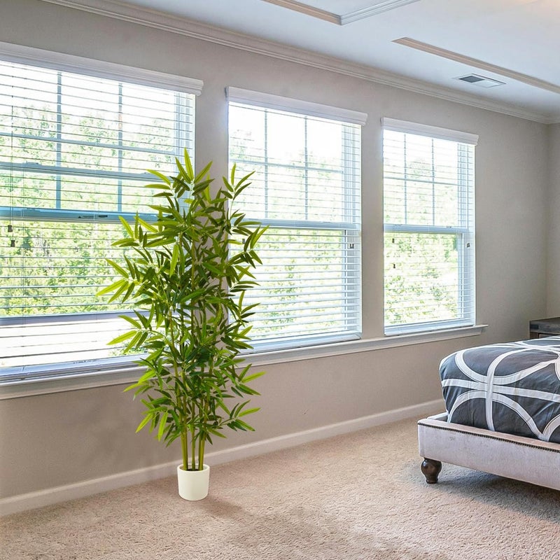 Warmplants Artificial Bamboo Tree, 6ft Tall Fake Bamboo Plant with White Planter, Faux Trees with 5 Trunks and Lifelike Leaves for Indoor Outdoor Home Office DÃ©cor - Image 5