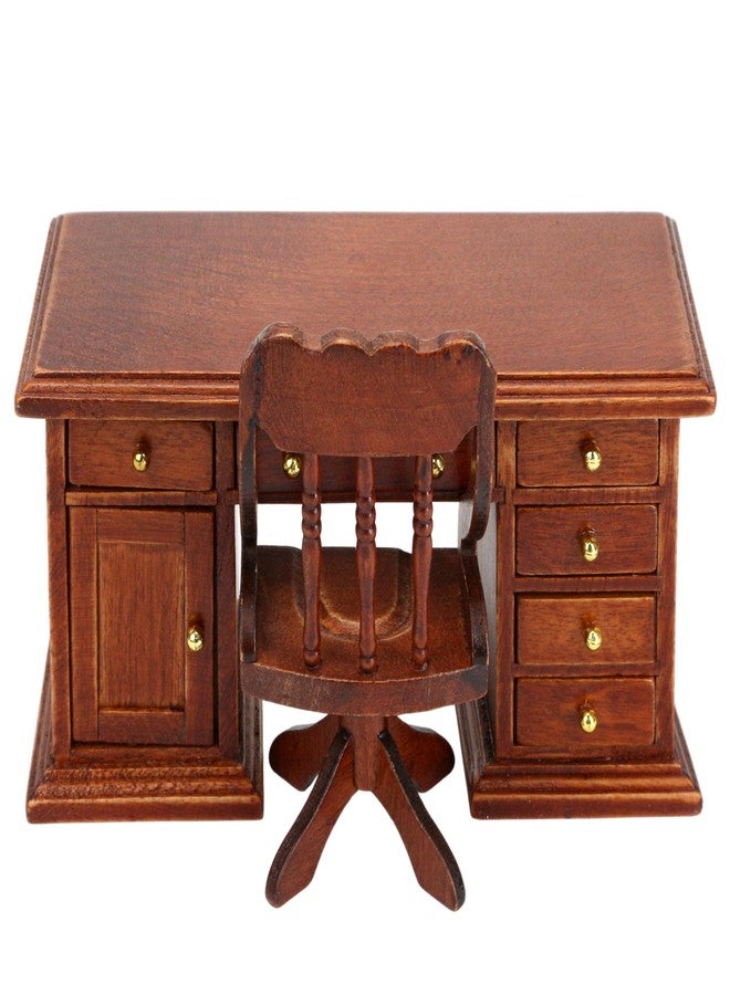 KH866 Miniature Dollhouse Office Desk Chair 1/12 Scale Miniature Wooden Writing Table Desk & Chair Furniture Accessories Mini Doll Retro Set - Image 1