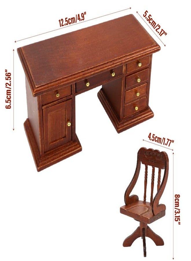 KH866 Miniature Dollhouse Office Desk Chair 1/12 Scale Miniature Wooden Writing Table Desk & Chair Furniture Accessories Mini Doll Retro Set - Image 2