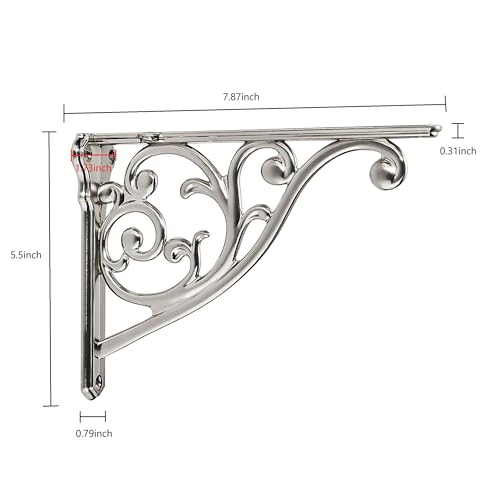 Khtumeware 4 Pack Brushed Satin Nickel Shelf Bracket 8 Inch Decorative Brackets for Shelving Heavy Duty Vintage Ornate Shelf Bracket Hardware Included787x55x173 Inch - Image 3