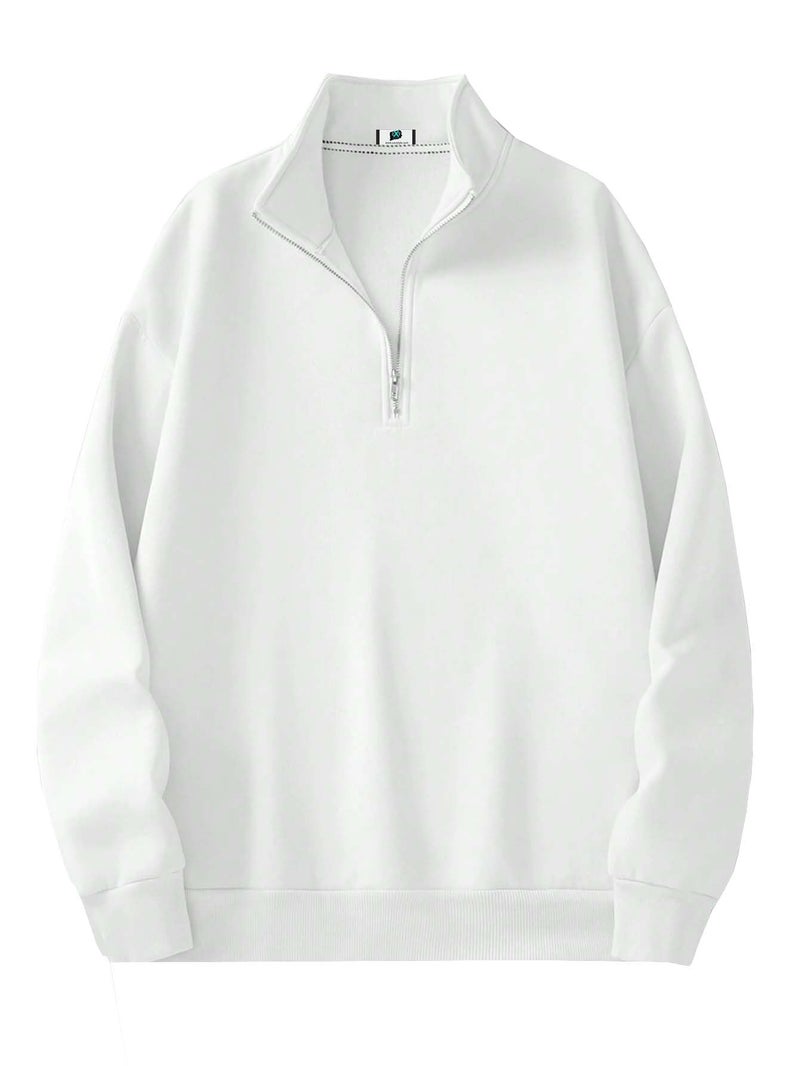 SXV STYLE Men's Fleece Half Zipper Collared Regular Sweatshirt (in, Alpha, Large, White) - Image 1