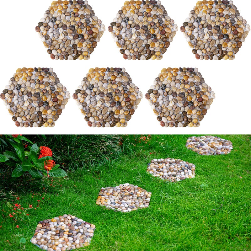 Qualdout River Rocks Stepping Stones Pavers Outdoor for Garden Walkway, Decorative Pebbles Polished Gravel for Backyard Lawn Patio Pathway Landscaping, Set of 6 (Hexagon) - Image 1