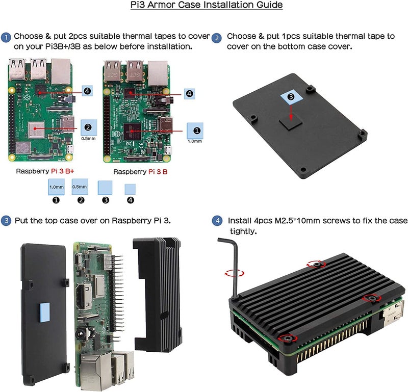 REES52 Raspberry Pi 3 Armor Case, Raspberry Pi 3 Computer Model B Armor Aluminum Alloy Passive Cooling Case Compatible with Raspberry Pi 3 Model B+ / Pi 3 B+/Pi 2 B+ - Image 5