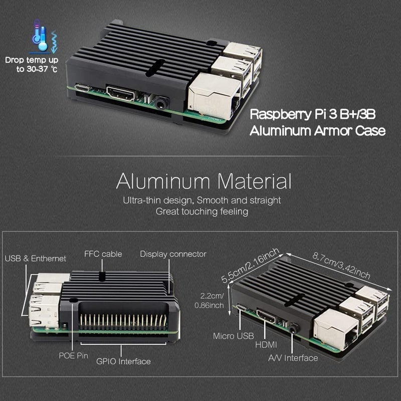 REES52 Raspberry Pi 3 Armor Case, Raspberry Pi 3 Computer Model B Armor Aluminum Alloy Passive Cooling Case Compatible with Raspberry Pi 3 Model B+ / Pi 3 B+/Pi 2 B+ - Image 4