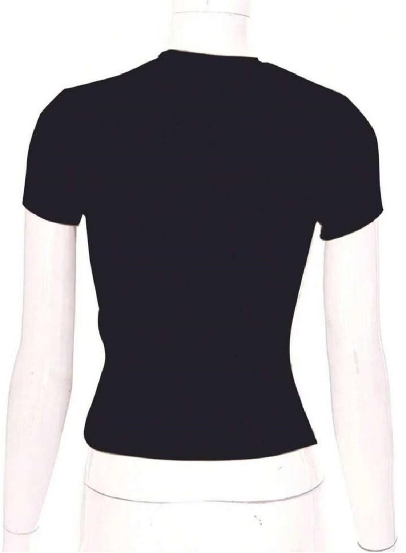 T-Shirt Women's Plain Short Sleeve with Round Neck - Image 3