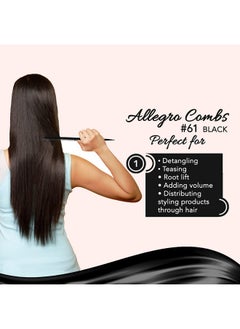 Allegro Combs 61 Xl Rat Tail Combs Wide Tooth Comb Detangling Hair Styling Coarse Hair Foiling Thick Back Parting Combs Hairstylist Combs For Women Made In Usa 3 Pc. (Black)  - Image 3