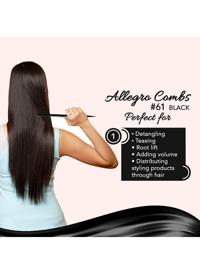 Allegro Combs 61 Xl Rat Tail Combs Wide Tooth Comb Detangling Hair Styling Coarse Hair Foiling Thick Back Parting Combs Hairstylist Combs For Women Made In Usa 3 Pc. (Black)  - Image 3