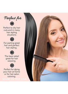 Allegro Combs 61 Xl Rat Tail Combs Wide Tooth Comb Detangling Hair Styling Coarse Hair Foiling Thick Back Parting Combs Hairstylist Combs For Women Made In Usa 3 Pc. (Black)  - Image 5