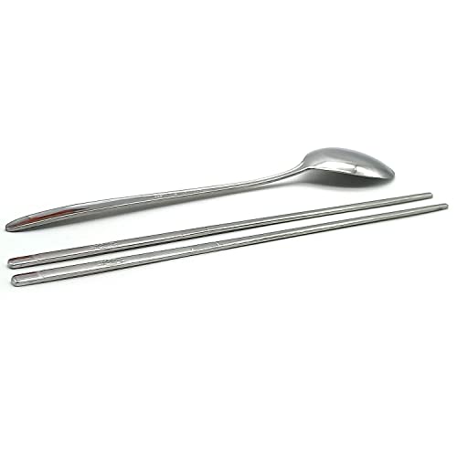 SUPIA Korean Traditional Cutlery Stainless Steel Spoons and Chopsticks Set Tableware with Long-hand, Reusable (Silver Turtle) - Image 5