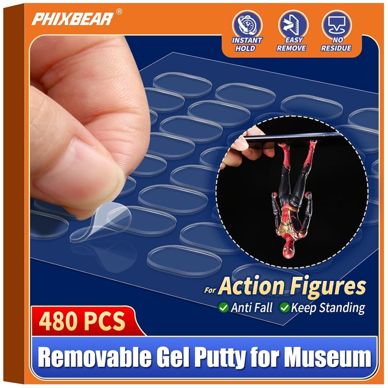 PHIXBEAR 480 Pcs Removable Gel Glue Putty for Museum Action Figures, Clear Earthquake Mass Adhesive Dots, Sticky Wall Hanging Stick, Mounting Putty - Image 1