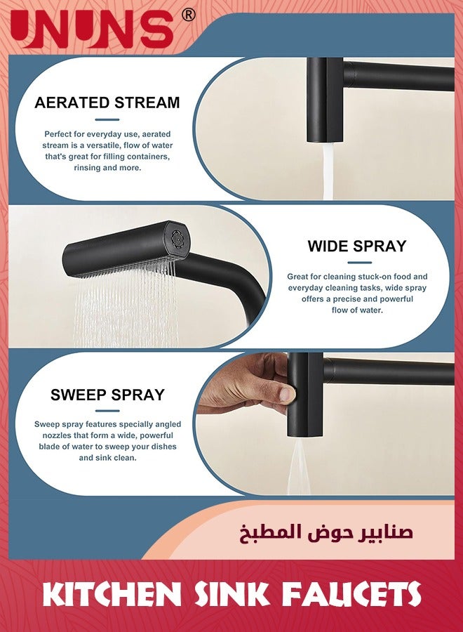 UNUNS Kitchen Faucet With Pull Down Sprayer,Black Waterfall Touch Single Hole Stainless Steel Kitchen Sink Faucets,Modern Single Handle Faucets For Kitchen Sinks With Pull-down Sprayer - Image 2