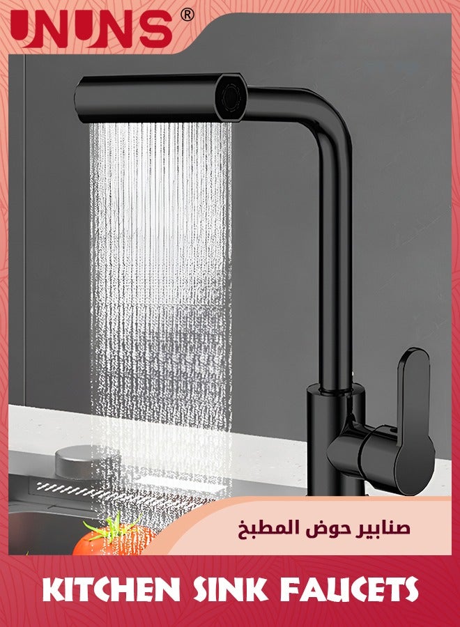 UNUNS Kitchen Faucet With Pull Down Sprayer,Black Waterfall Touch Single Hole Stainless Steel Kitchen Sink Faucets,Modern Single Handle Faucets For Kitchen Sinks With Pull-down Sprayer - Image 1