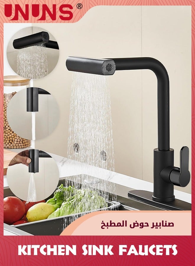 UNUNS Kitchen Faucet With Pull Down Sprayer,Black Waterfall Touch Single Hole Stainless Steel Kitchen Sink Faucets,Modern Single Handle Faucets For Kitchen Sinks With Pull-down Sprayer - Image 4
