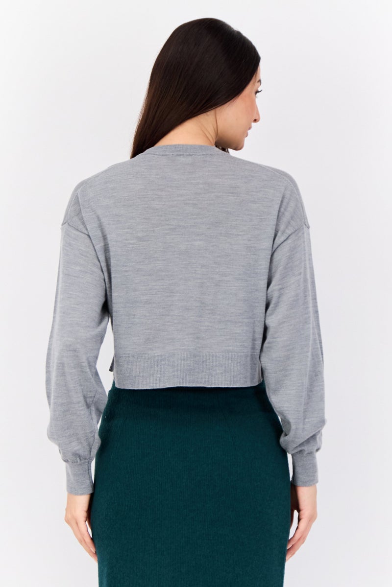 ESPRIT Women Crew Neck Knitted Cropped Sweater, Grey - Image 4