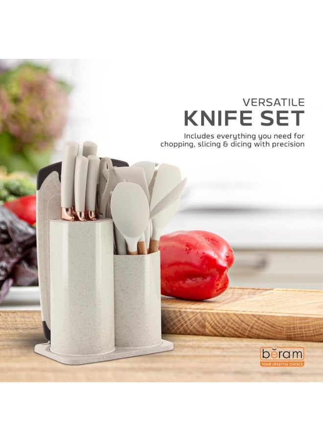 Beram 19 Pieces Knife Set for Kitchen, Cooking Utensils Set, Includes Tongs, Spoon, Spatula & Turner Made of Heat Resistant Food Grade Silicone and Wooden Handles, Non Stick Kitchen Knife Sets and Tools - Image 5