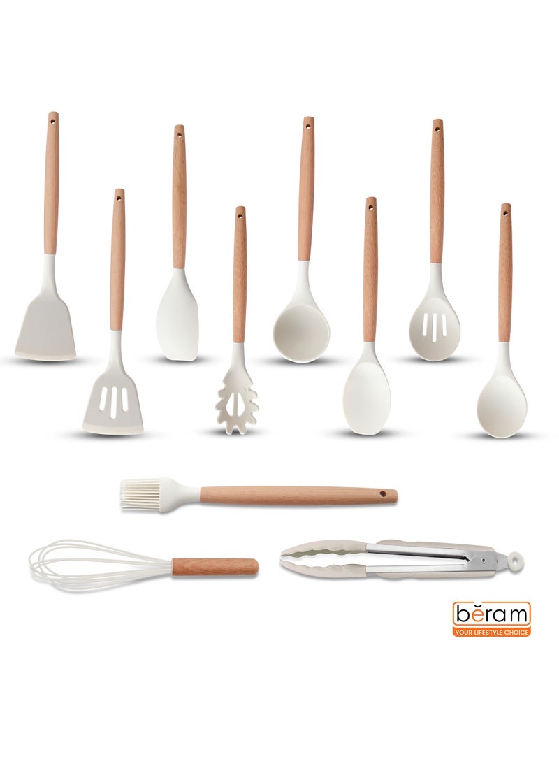 Beram 19 Pieces Knife Set for Kitchen, Cooking Utensils Set, Includes Tongs, Spoon, Spatula & Turner Made of Heat Resistant Food Grade Silicone and Wooden Handles, Non Stick Kitchen Knife Sets and Tools  - Image 3
