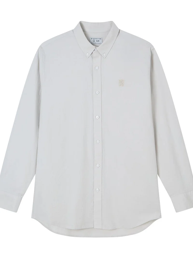 GIORDANO  Men’s Cotton Slim Oxford Shirt with Embroidery for Men | Best Price UAE