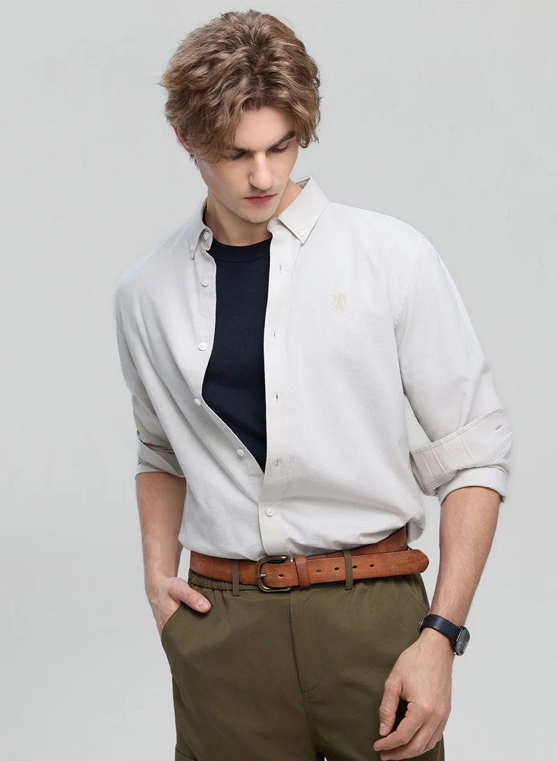 Men’s Cotton Slim Oxford Shirt with Embroidery