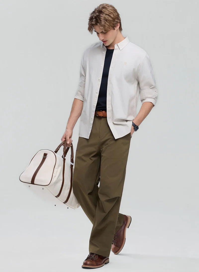 GIORDANO  Men’s Cotton Slim Oxford Shirt with Embroidery for Men | Best Price UAE