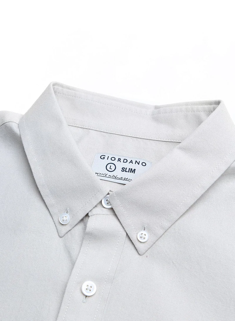 GIORDANO  Men’s Cotton Slim Oxford Shirt with Embroidery for Men | Best Price UAE