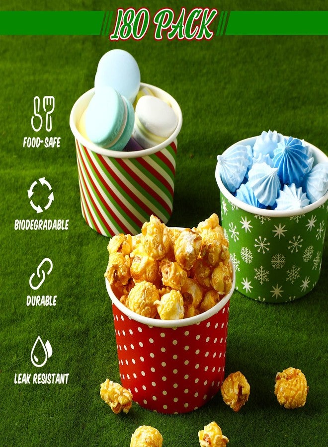 Potchen 9 oz Christmas Paper Ice Cream Cups Xmas Disposable Dessert Bowls Snack Soup Cups Polka Dot Snowflake Striped Paper Bowls for Hot or Cold Food Christmas Party Supplies(180 Pcs) - Image 5