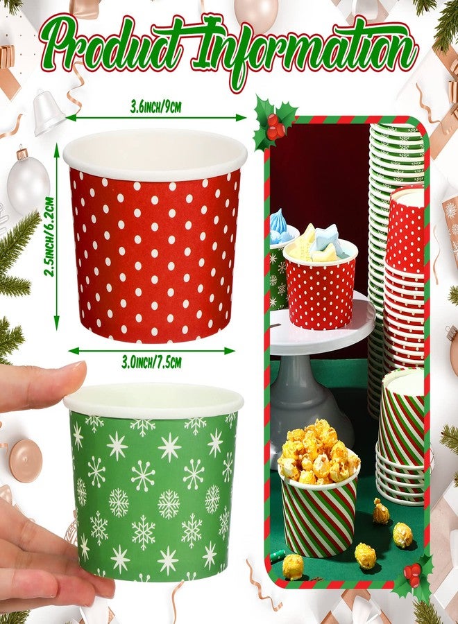 Potchen 9 oz Christmas Paper Ice Cream Cups Xmas Disposable Dessert Bowls Snack Soup Cups Polka Dot Snowflake Striped Paper Bowls for Hot or Cold Food Christmas Party Supplies(180 Pcs) - Image 3