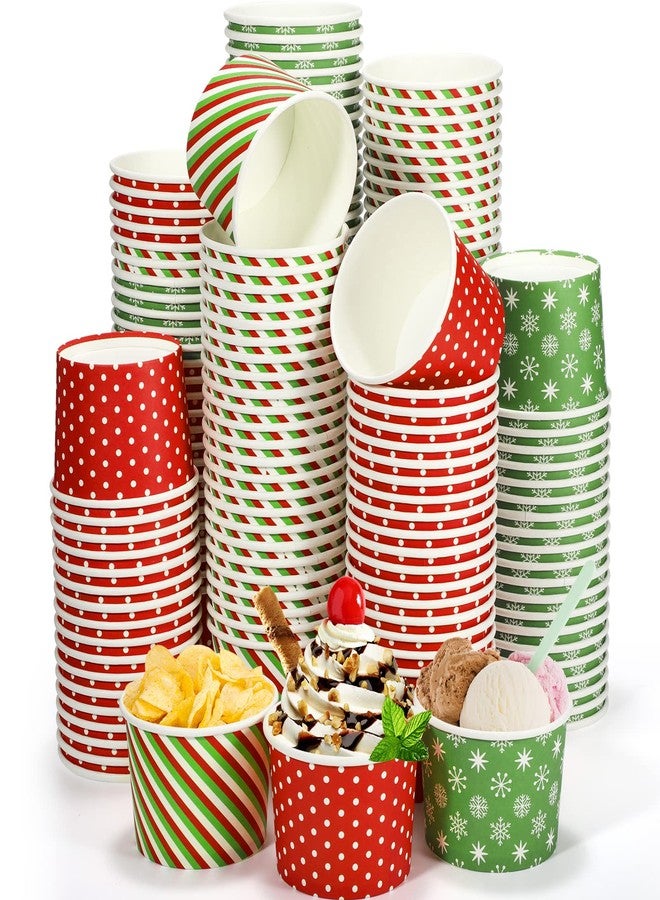 Potchen 9 oz Christmas Paper Ice Cream Cups Xmas Disposable Dessert Bowls Snack Soup Cups Polka Dot Snowflake Striped Paper Bowls for Hot or Cold Food Christmas Party Supplies(180 Pcs) - Image 1