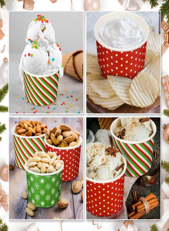 Potchen 9 oz Christmas Paper Ice Cream Cups Xmas Disposable Dessert Bowls Snack Soup Cups Polka Dot Snowflake Striped Paper Bowls for Hot or Cold Food Christmas Party Supplies(180 Pcs) - Image 4