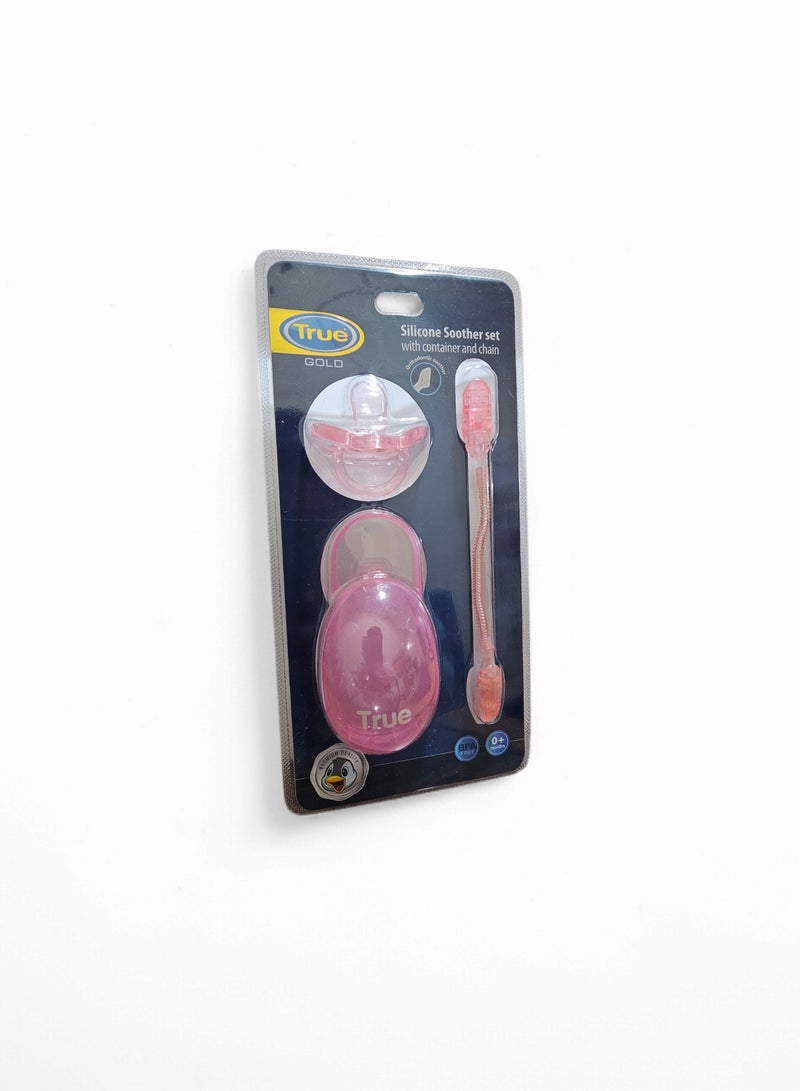 True Silicone Soother set with container and chain 0M+