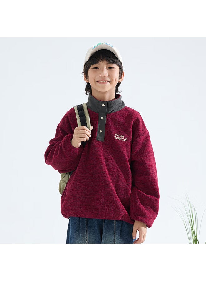 Mipo [anti-static] Spring And Autumn Casual Stand-collar Fleece Sweatshirt, Red, Solid Color, New Product, 150cm - Image 2