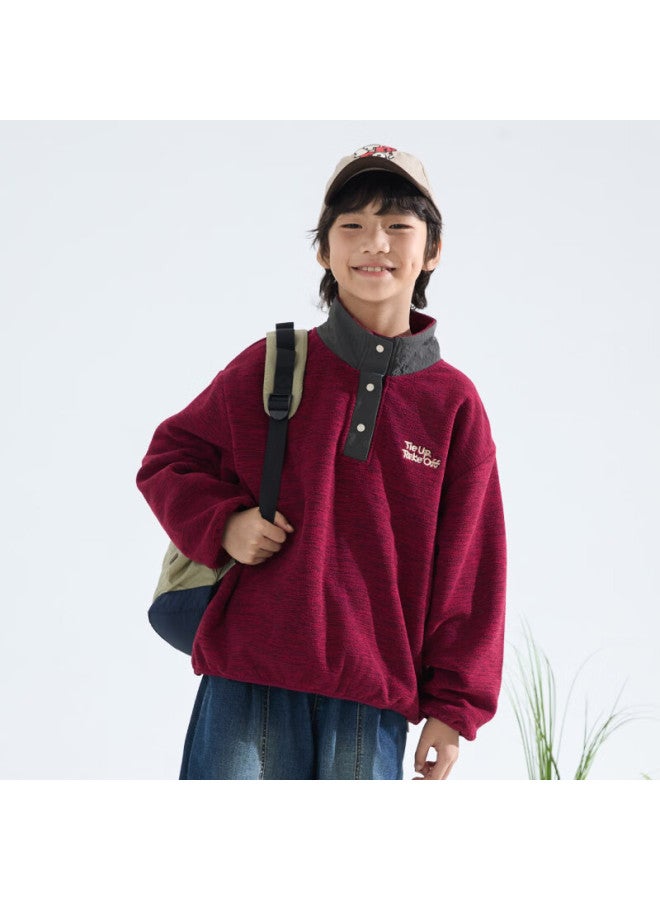 Mipo [anti-static] Spring And Autumn Casual Stand-collar Fleece Sweatshirt, Red, Solid Color, New Product, 150cm - Image 1