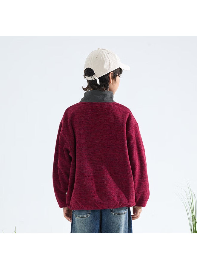 Mipo [anti-static] Spring And Autumn Casual Stand-collar Fleece Sweatshirt, Red, Solid Color, New Product, 150cm - Image 3