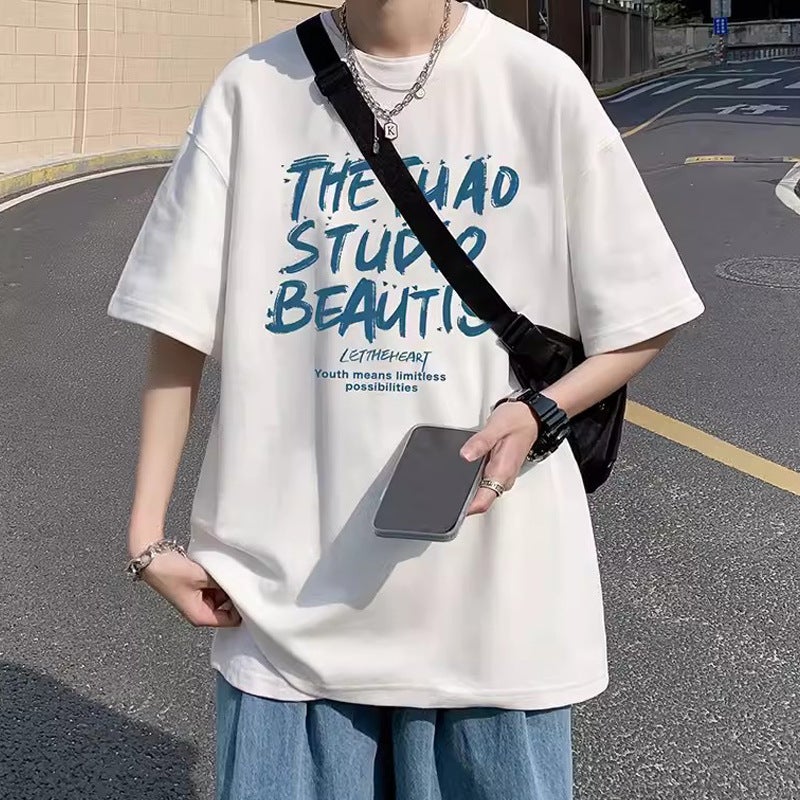 Summer Japanese Style Creative Cartoon Printed Short-sleeved T-shirt Men's Couple's Trendy Hong Kong Style plus size Loose Handsome Short-sleeved T-shirt - Image 2