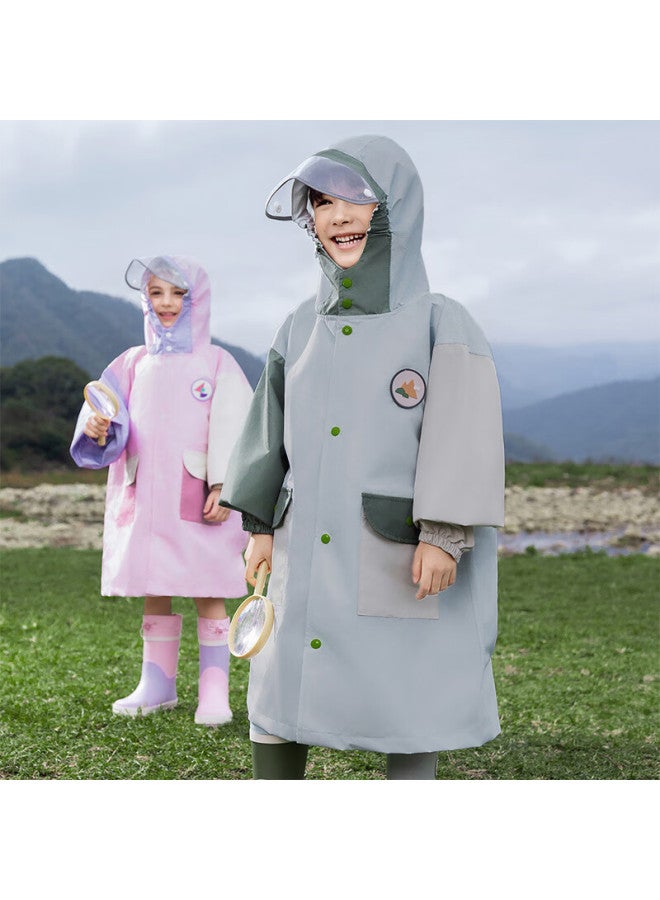 Lemonkid Lemon Baby Kids Raincoat Uni School Rain Poncho With Backpack Cover Mountain Rock Green L - Image 2