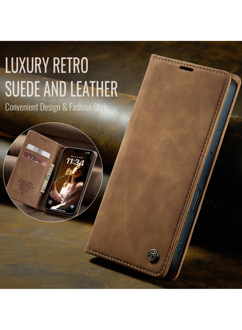 CaseMe iPhone 16 Case Wallet Case Book Folding Flip Folio Case with Magnetic Kickstand Card Slots Protective Cover - Brown