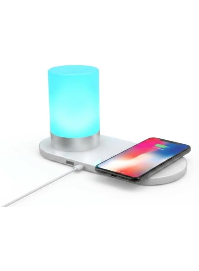 مصباح طاولة LED ذكي مع شاحن لاسلكي Qi سريع ومنفذ USB | إضاءة متعددة الألوان, يعمل باللمس, لغرفة النوم والمكتب, تصميم عصري, أباجورة مكتبية - Image 1